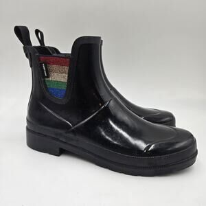 Tretorn Womens Black Rainboots Size 8 Rainbow Detail Bull On Ankle Chelsea